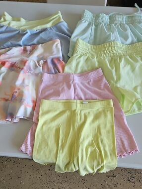 Girls' Pastel Ribbed and Skort Shorts Set - Yellow, Pink, Blue